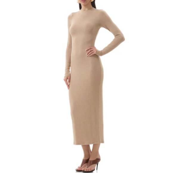 AFRM Dress Size S Heather Taupe Juniper Long Sleeve Bodycon New - Picture 1 of 9